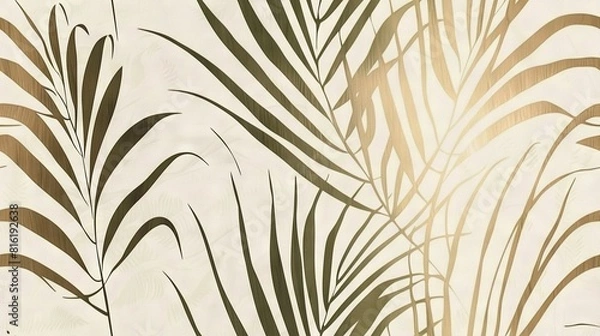 Fototapeta   A close-up of a leaf-patterned wall with a vase in the foreground