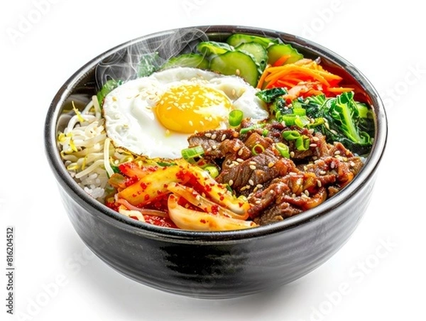 Obraz Bibimbap - Korean spicy rice noodles with beef and fried egg