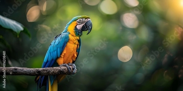 Fototapeta Colorful macaw parrot sitting on a branch in the forest