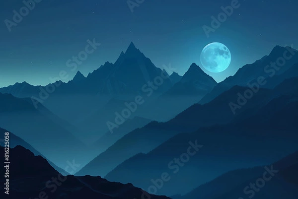 Fototapeta Scenic mountains silhouetted against the moon, fragmented for a mystical and captivating effec