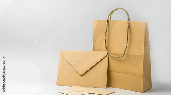 Fototapeta gift paper bag and envelope over white background : Generative AI