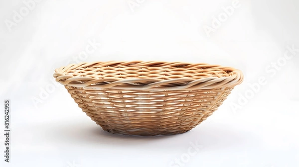 Fototapeta Empty wooden wicker basket on white background : Generative AI