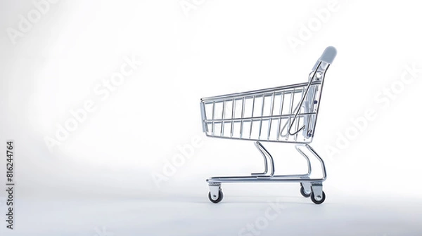Fototapeta Empty metal shopping cart on white background : Generative AI