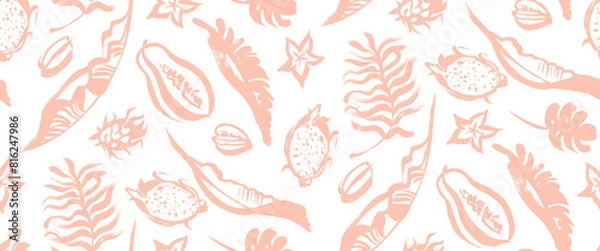 Fototapeta seamless summer tropical pattern with fruit and leave