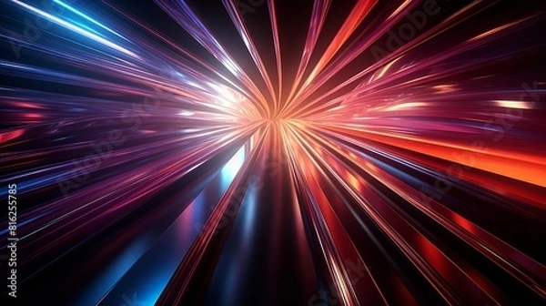 Obraz A mesmerizing abstract CGI motion graphics of glowing lines moving through a dark and mysterious tunnel. The lines are bright and vibrant, and they create a sense of movement and depth