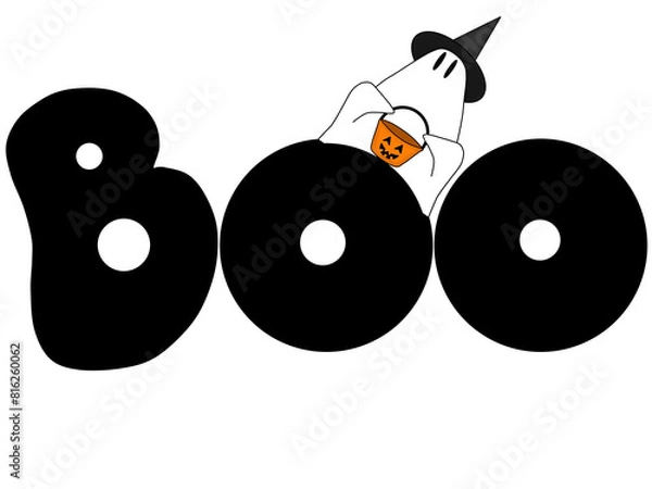 Fototapeta Boo Halloween Ghost Trick or Treat - white background