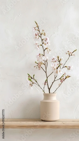 Fototapeta Cherry blossoms background with copy space.