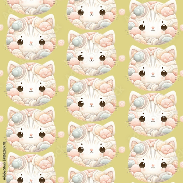 Obraz Seamless pattern with stylised kitten faces