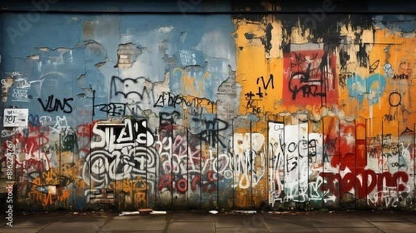Fototapeta colorful graffiti art on a wall captures the creativity and skill of the artist. The graffiti features a variety of abstract shapes and designs, rendered in vibrant hues.
