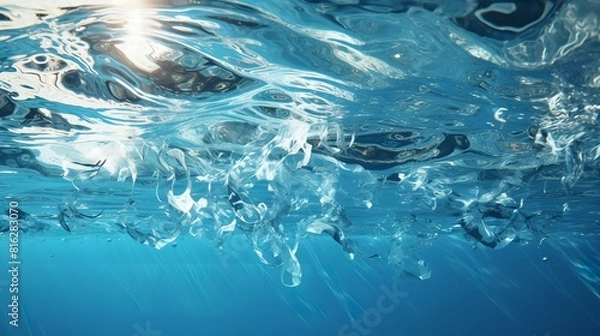 Obraz A breathtaking underwater view of bubbles rising to the surface. The bubbles are large and shimmering, and they create a sense of wonder and amazement as they ascend towards the sunlight.