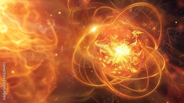 Fototapeta A massive nucleus pulsing with energy and heat at the center of the atoms core.