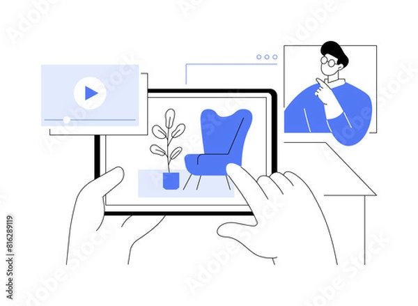 Fototapeta Virtual open house isolated cartoon vector illustrations.