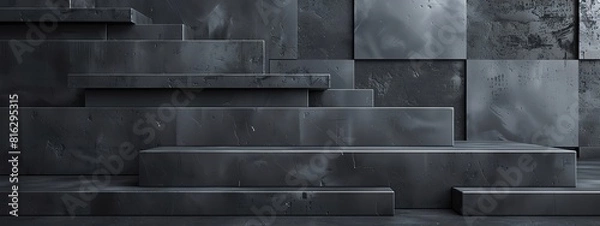Obraz Black slate tiles. Stacked in a stepped pattern.