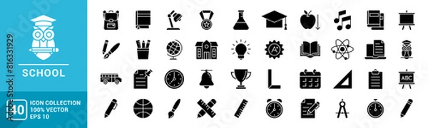 Fototapeta Vector collection of school icons.
Study, student, ranking, school tools.
Editable and resizable EPS 10 template.