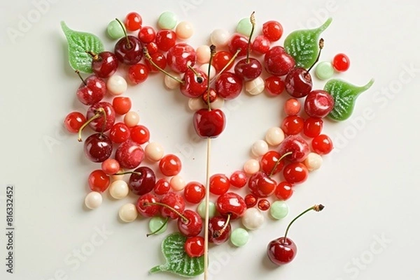 Fototapeta Festive Cherry Display with Heart Pattern