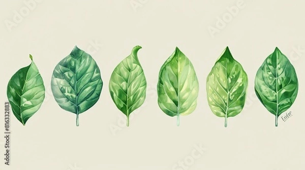 Fototapeta Illustrated Collection of Five Leaves in a Row