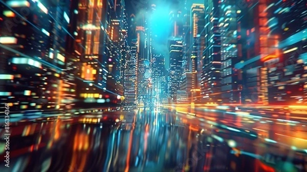 Obraz Cityscape Blur Effect: Urban Nightlife with Fast-Motion Blur