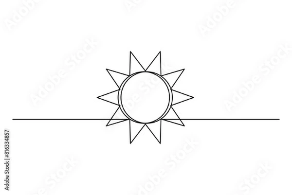 Fototapeta Minimalist illustration of the sun on the horizon, drawn with a single line, featuring a simple and clean design.