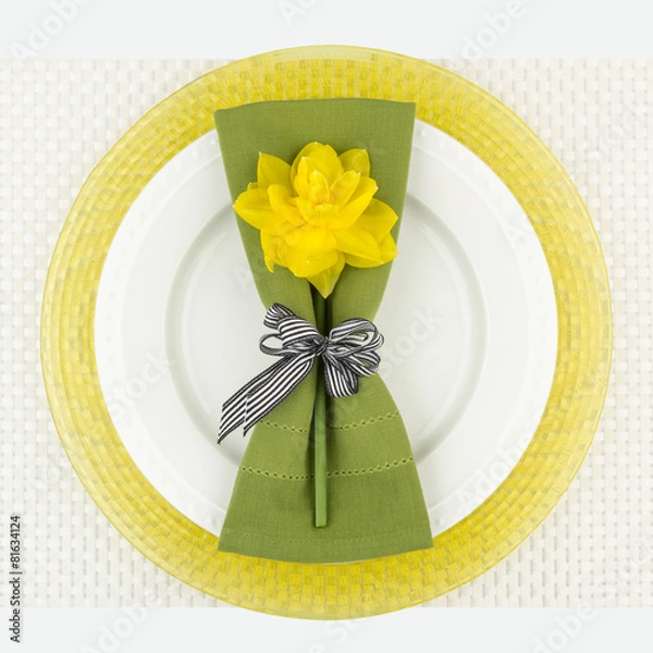 Fototapeta Green and yellow place setting