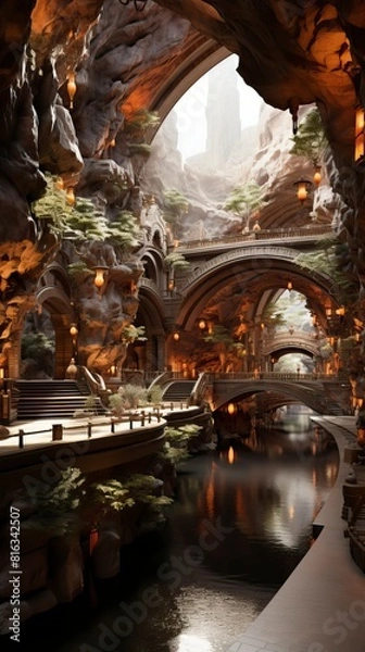 Fototapeta A desert oasis inhabited by mythical creatures