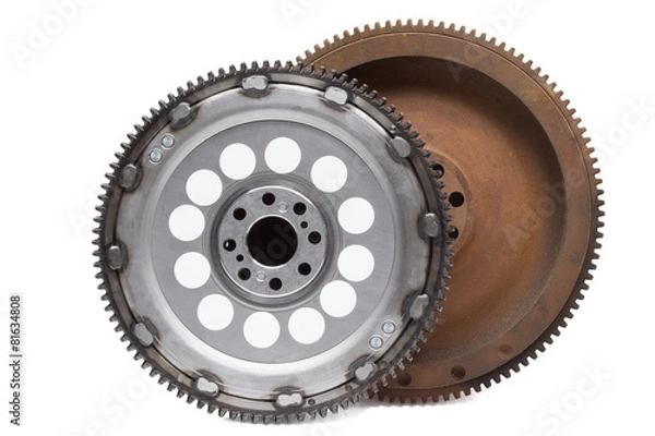 Obraz new and old rusty damping flywheels for car diesel engines