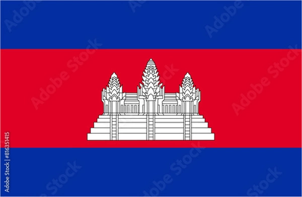 Fototapeta Cambodia official flag vector with standard size and proportion. National flag emblem with accurate size and colors.