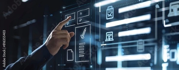 Obraz Passed the online exam. Business performance Checklist, businesspeople use laptops to do online checklist surveys, fill out digital form checklists, participate in assessments, questionnaires, assessm