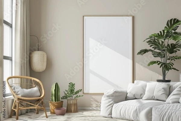 Fototapeta Poster Mockup in Minimalist Scandinavian Interior created with Generative AI