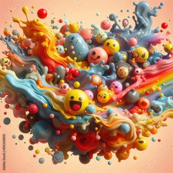 Obraz Child-Friendly Background: Cute Emoticons with Oil Paint