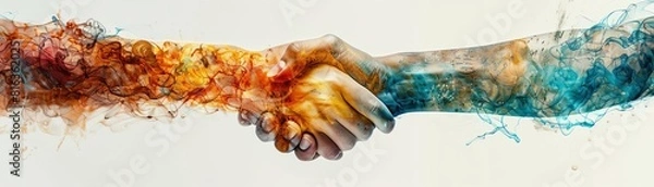 Fototapeta A double exposure of a handshake and a peace treaty, representing the hope for diplomacy and conflict resolution