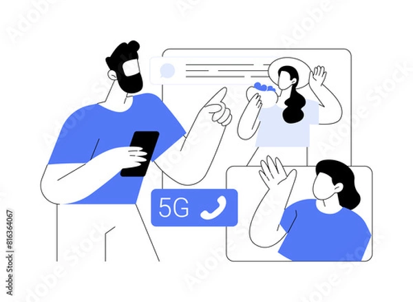 Fototapeta 5G video calls isolated cartoon vector illustrations.