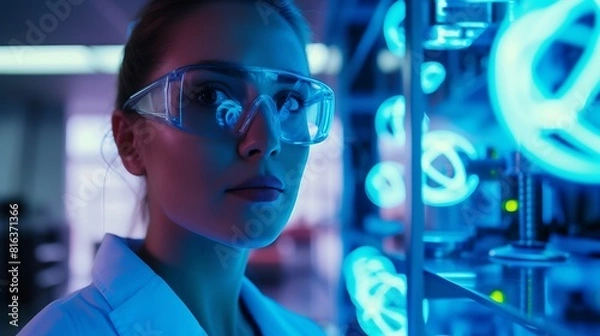 Obraz Female Nuclear Physicists Portrait with Nuclear Symbols, Nuclear physicists, portrait, nuclear symbols