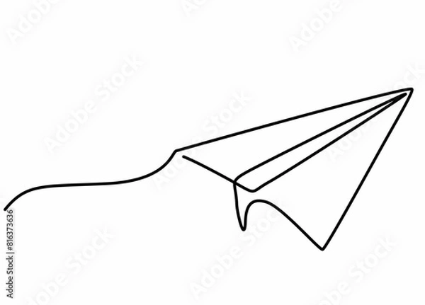 Fototapeta Paper plane drawing vector, continuous single line art style isolated on white background.