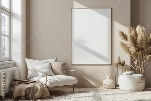 Fototapeta Poster Mockup in Minimalist Scandinavian Interior created with Generative AI