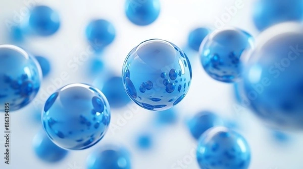 Fototapeta An abstract geometric background with blue 3d spheres and simple white background.