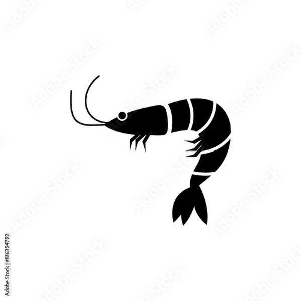 Fototapeta Shrimp, Prawn icon vector, simple black illustration on white background..eps