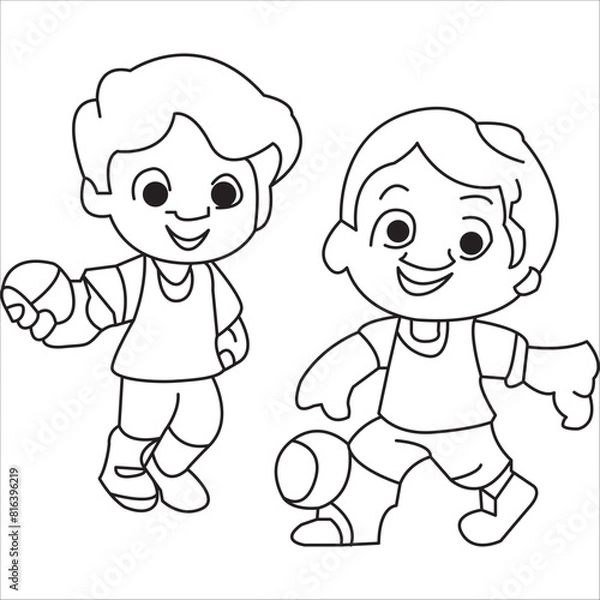 Fototapeta Two small children playing ball. They seemed to really enjoy the game, with big smiles on their faces
