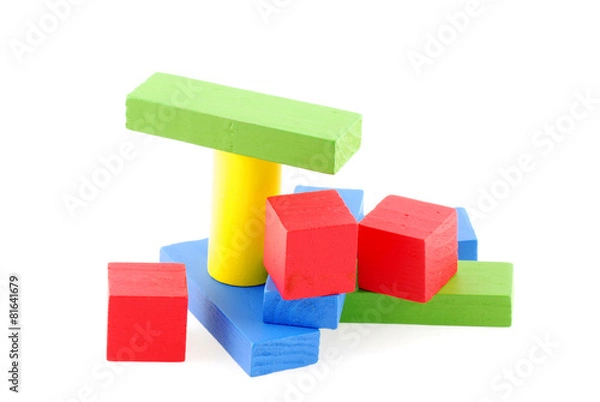 Obraz Wooden building blocks isolated on white background