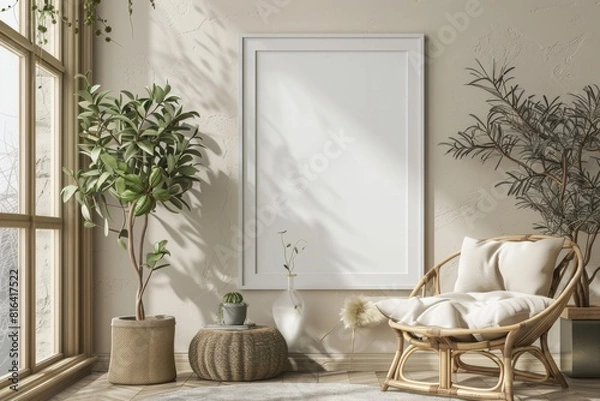 Fototapeta Poster Mockup in Minimalist Scandinavian Interior created with Generative AI