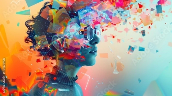 Fototapeta 3D Illustration of Creativity and AI Interaction