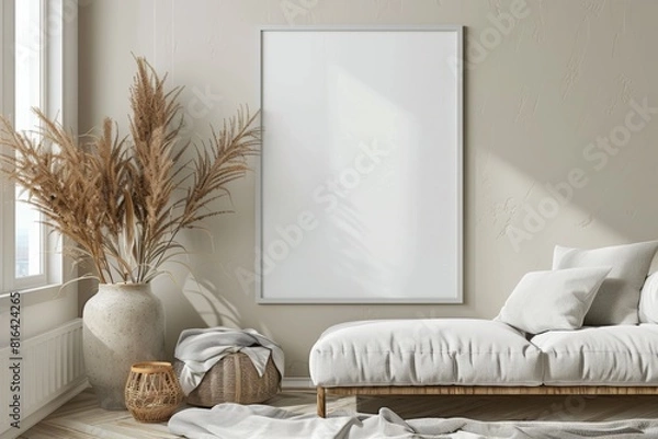 Fototapeta Poster Mockup in Minimalist Scandinavian Interior created with Generative AI