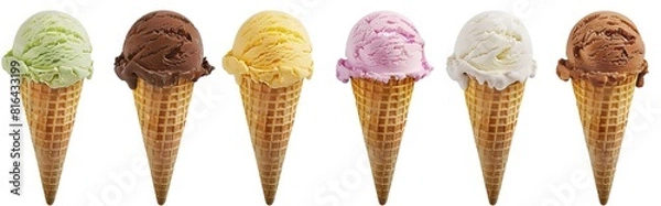 Obraz a colorful assortment of ice cream flavors, including white, yellow, pink, and green, are arranged in a row from left to right