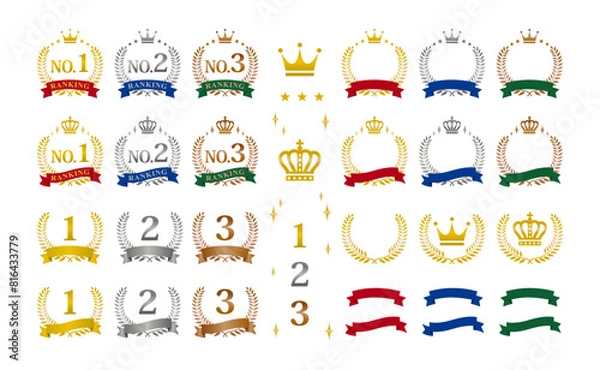 Obraz 王冠、月桂冠のランキング素材イラストセット