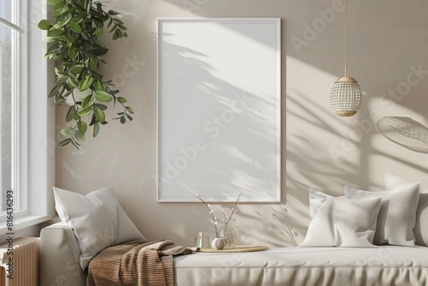 Fototapeta Poster Mockup in Minimalist Scandinavian Interior created with Generative AI