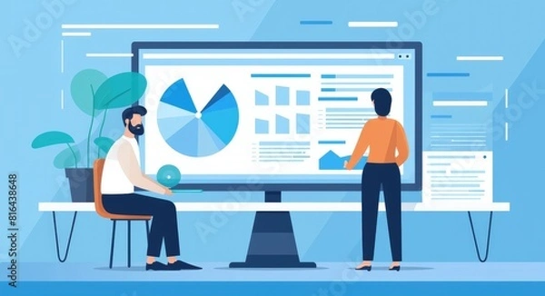 Obraz people looking at an online dashboard with graphs and charts