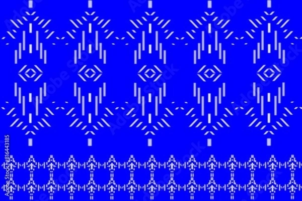 Obraz white line pattern on blue background Local fabric pattern, ikat print style
