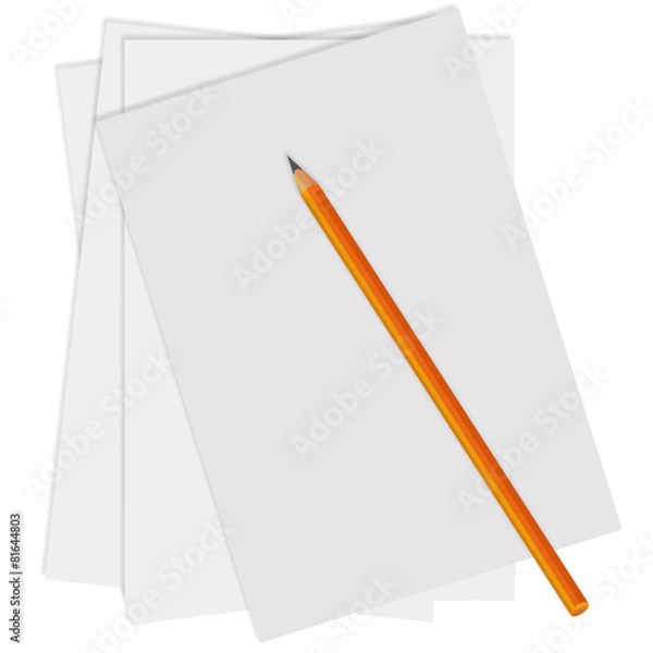 Fototapeta Изолированный Белый Лист Бумага Простой Карандаш