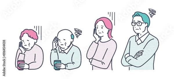 Obraz 困った表情のシニア夫婦と高齢者夫婦。男女の上半身ベクターイラスト素材