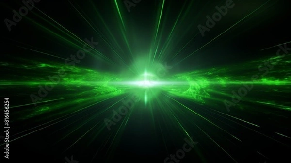 Fototapeta Bright green laser beams in space