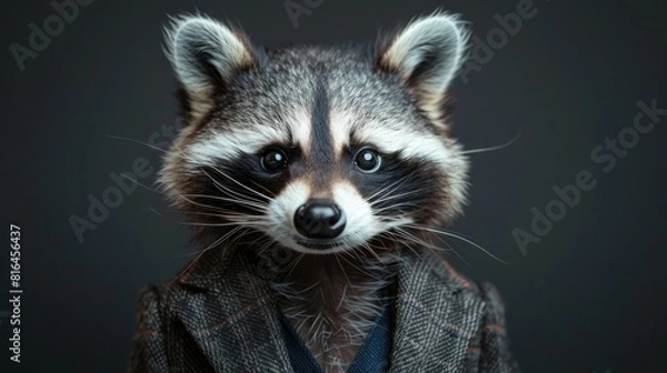 Fototapeta A raccoon is wearing a suit and tie and has a serious expression on its face